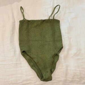 Hunza G Olive Green Textured One-Piece Swimsuit
